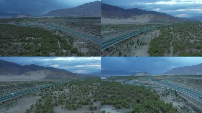 雅鲁藏布江防护林 航拍 公路交通网 旅拍