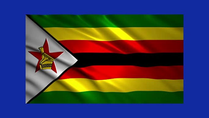 挥舞着津巴布韦国旗，在蓝屏上循环播放