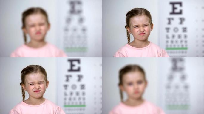 小女孩眯起眼睛，视力模糊，散光诊断