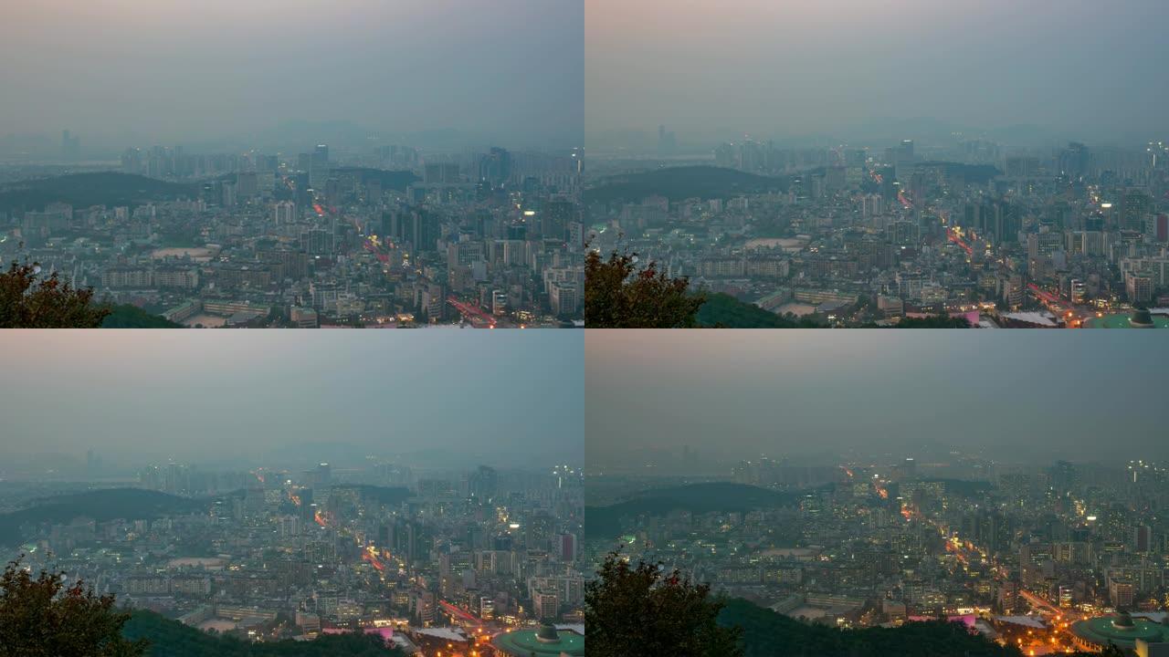 韩国首尔市城市天际线的延时日落场景