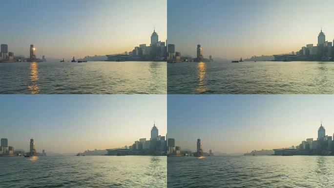 黎明时分的香港维多利亚港