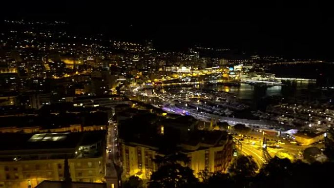 平移拍摄摩纳哥蒙特卡洛港法国里维埃拉之夜