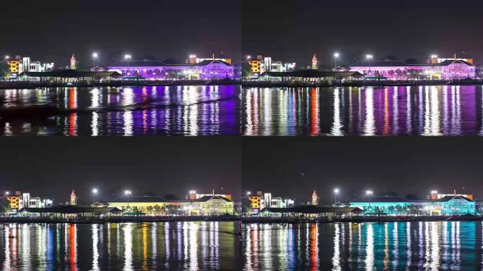 夜间的流逝，钟楼，这是位于泰国Talad Khwan Muang Nonthaburi的主要旅游景点