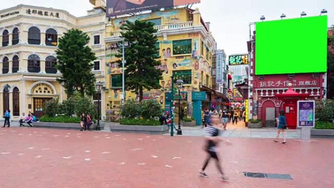 4k延时: 澳门历史街区的延时景观，澳门是前葡萄牙殖民城市，现在是绿屏广告旅游的热门目的地