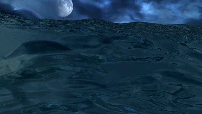 有月亮的海惊涛骇浪大海水海浪花月亮