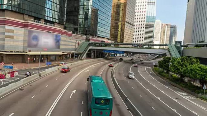 香港市区街道及现代建筑交通繁忙