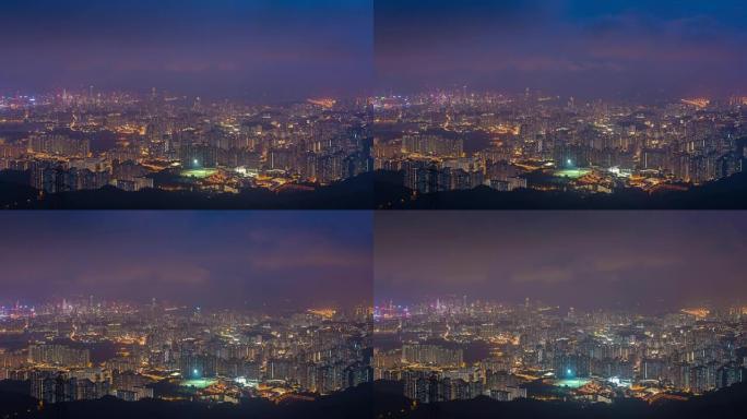 4k延时: 香港城市高层摩天大楼景观。现代城商圈背景夜景