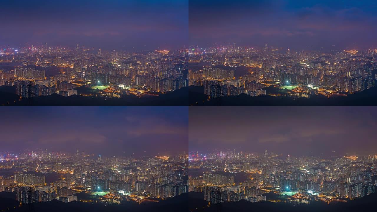 4k延时: 香港城市高层摩天大楼景观。现代城商圈背景夜景