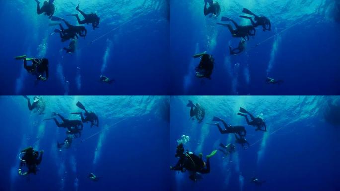 蓝色海洋中的休闲水下潜水