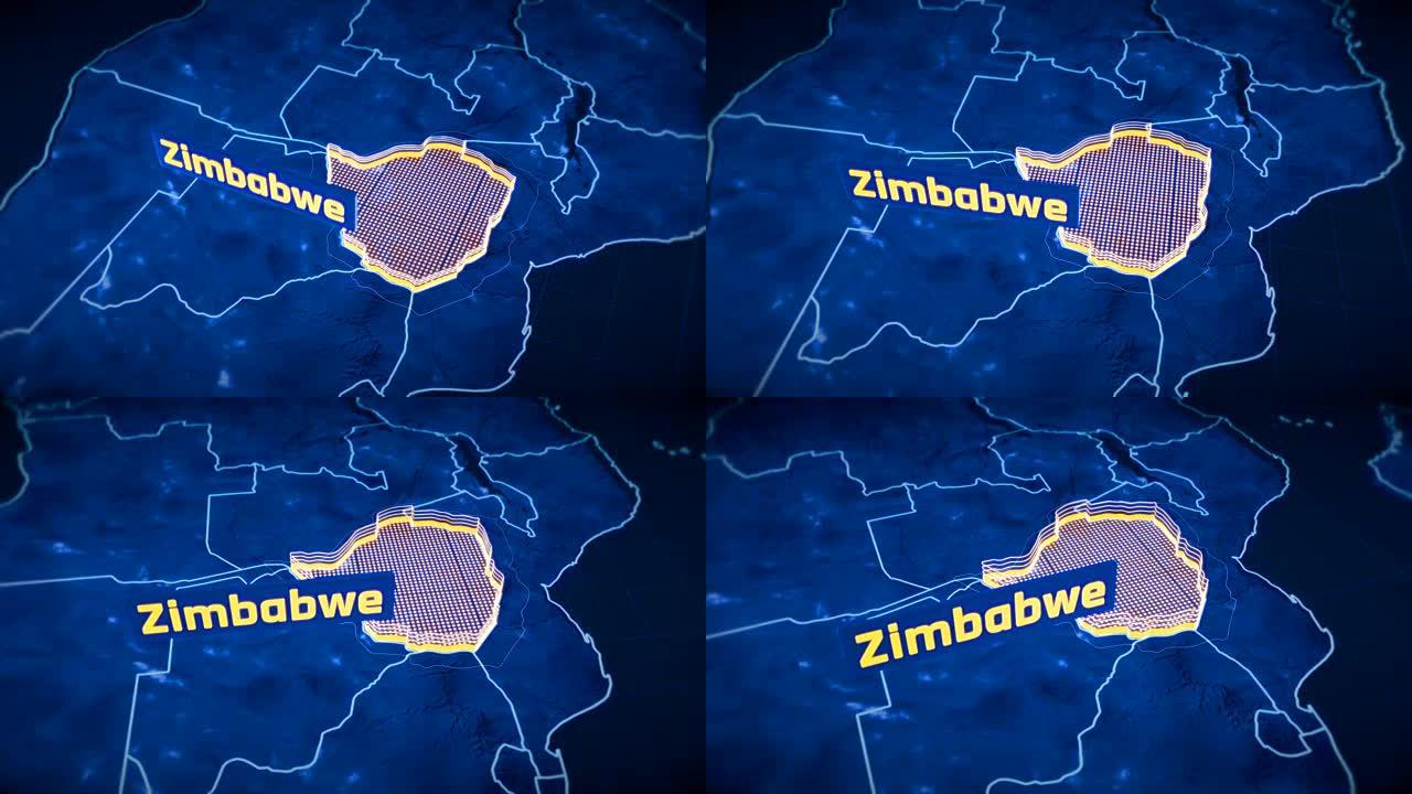 津巴布韦国家边界3D可视化，现代地图轮廓，旅行