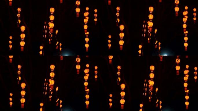 中国陕西西安古城墙南门的灯笼和照明表演，以庆祝中国春节