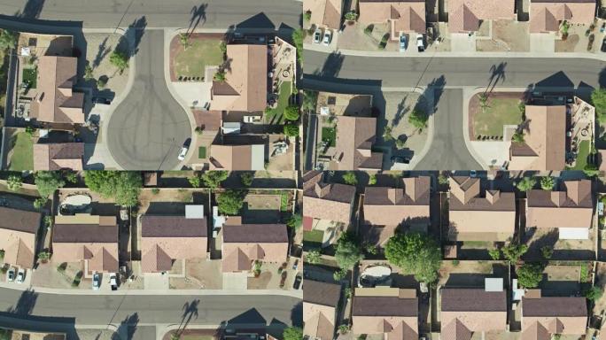 郊区街道的自上而下的无人机拍摄