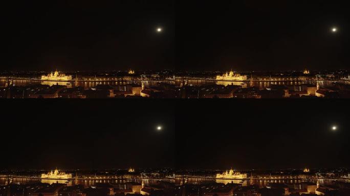 布达佩斯和晚上的Ungarian国会大厦