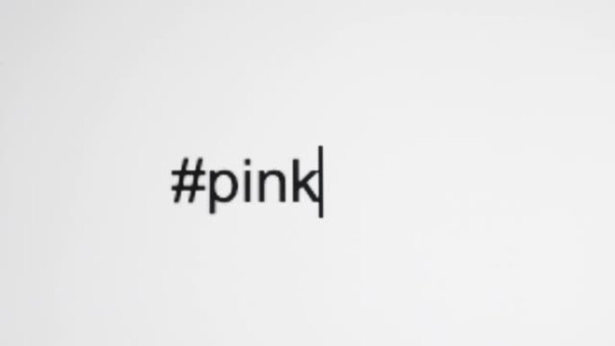 一个人在他们的电脑屏幕上输入 “# pink”