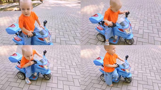 公园里的儿童骑玩具摩托车