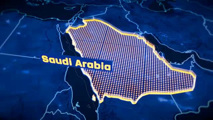 沙特阿拉伯国家边界3D可视化，现代地图轮廓，旅行