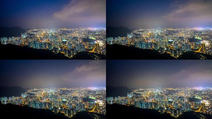 狮子山观景点，香港城市的夜城景观