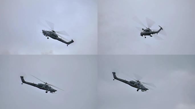 空中飞行的战斗直升机