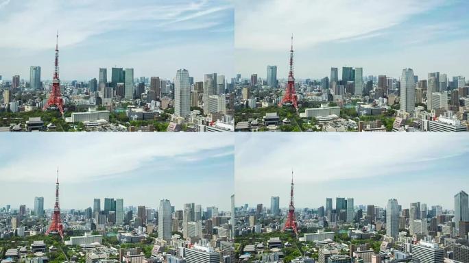 高清延时鸟瞰图日本东京铁塔