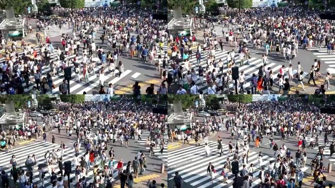 东京道路交叉口的拥挤人群