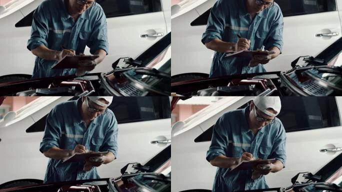 汽车机械师检查汽车的故障和错误