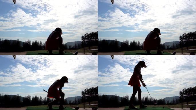女高尔夫球手，慢动作