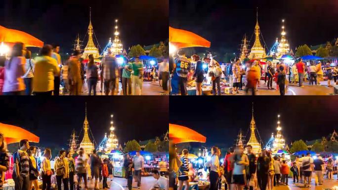 泰国湄宏顺寺庙的夜市前