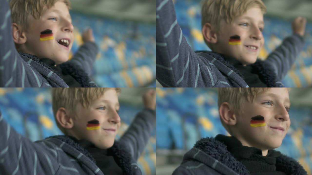 德国球迷大喊大叫，在体育场观看足球冠军，开心