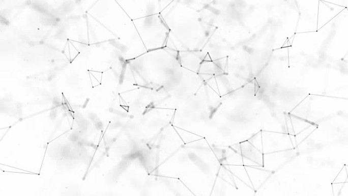 几何图形的抽象数字概念多边形神经丛分形移动，与粒子之间连接。三角技术。抽象网络动画循环背景