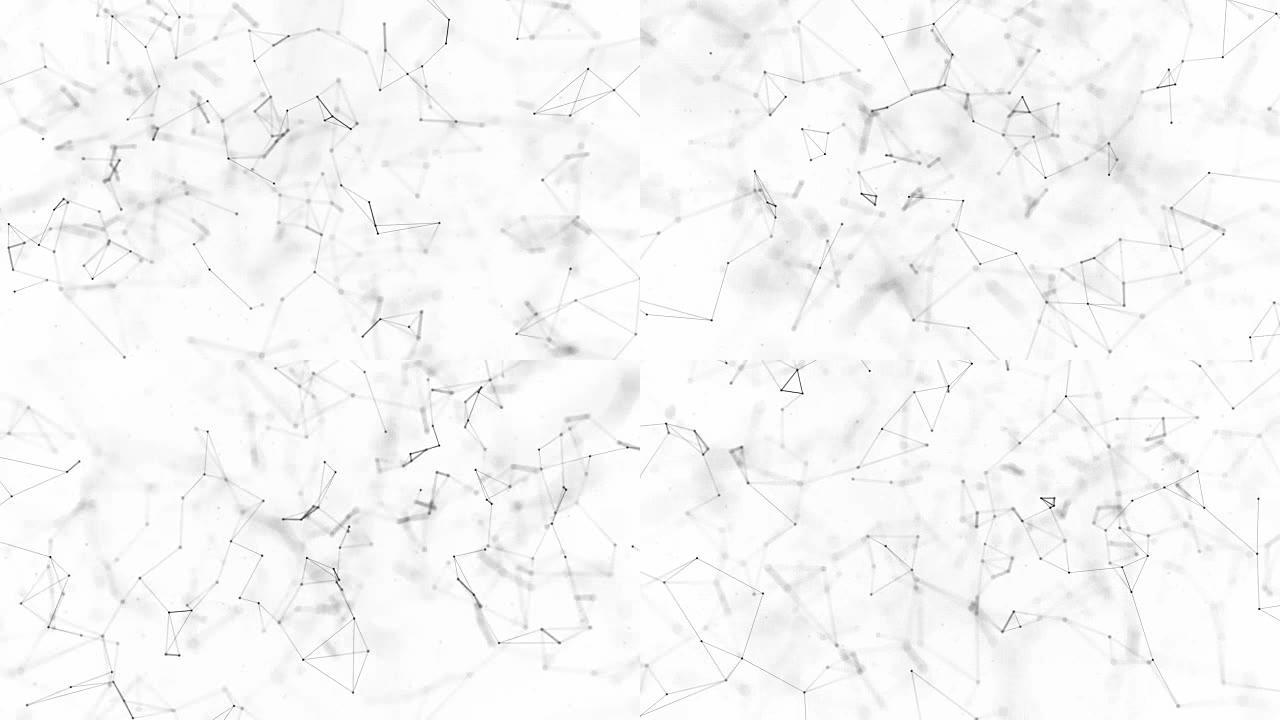 几何图形的抽象数字概念多边形神经丛分形移动，与粒子之间连接。三角技术。抽象网络动画循环背景