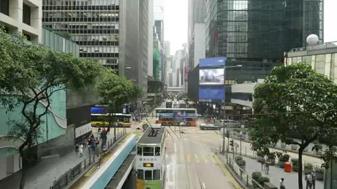 香港市区街道及现代建筑交通繁忙