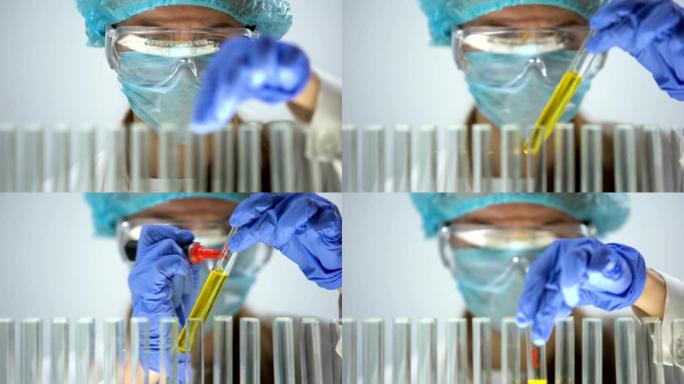 医学实验室工作人员用尿样标记管，检查胆红素水平