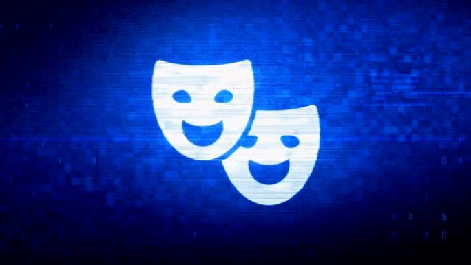 剧院戏剧面具符号数字像素噪声错误动画。