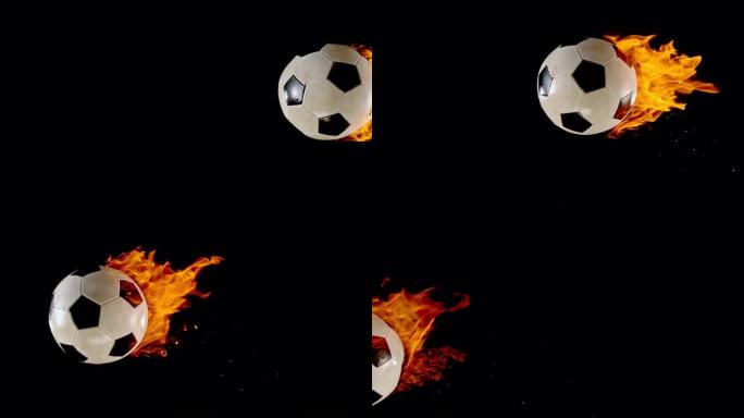 SLO MO LD燃烧的足球在空中飞行