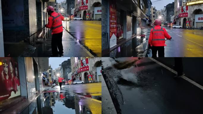 环卫工人保洁员清晨街道打扫卫生扫大街扫地