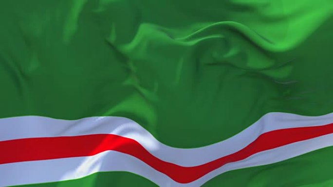 车臣共和国国旗迎风飘扬的慢动作动画。4K逼真的织物纹理旗帜平稳吹在一个刮风的日子连续无缝循环背景。