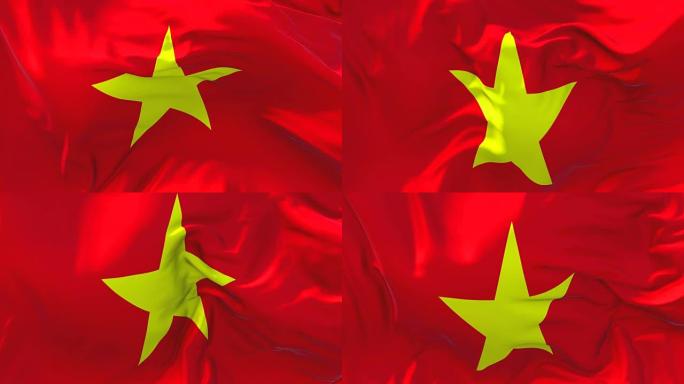 越南国旗迎风飘扬的慢动作动画。4K逼真的织物纹理旗帜平稳吹在一个刮风的日子连续无缝循环背景。