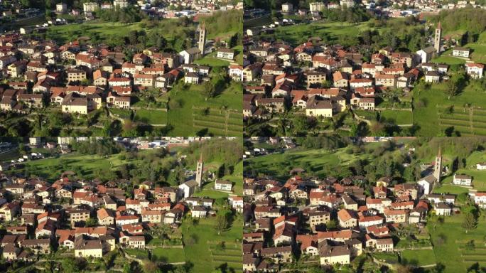 空中无人机拍摄了一个山区小镇