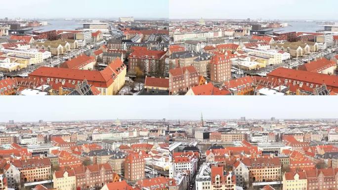 哥本哈根鸟瞰图丹麦的平移镜头