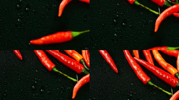 红辣椒。从下到上。前视图。特写。