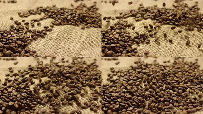 慢动作4K的咖啡豆掉落