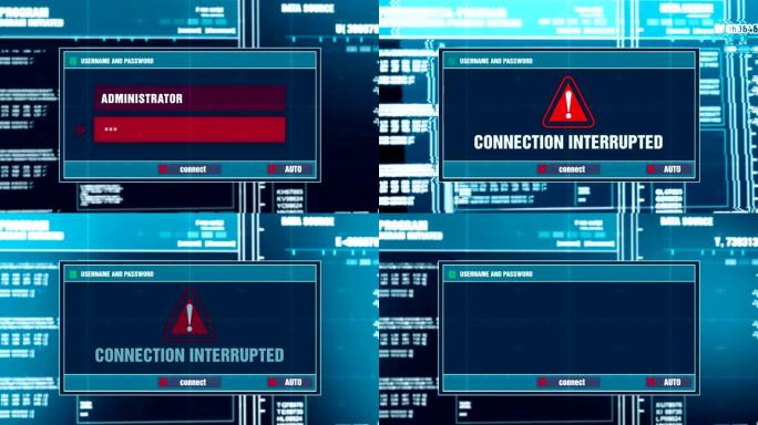 计算机屏幕上数字系统安全警报上的连接中断警告通知