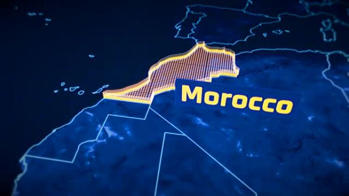 摩洛哥国家边界3D可视化，现代地图轮廓，旅行
