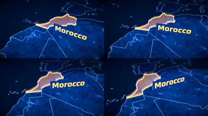 摩洛哥国家边界3D可视化，现代地图轮廓，旅行