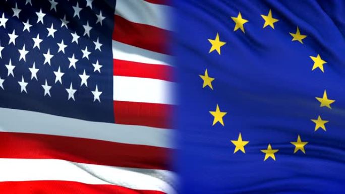美国和欧盟官员交换机密信封，旗帜