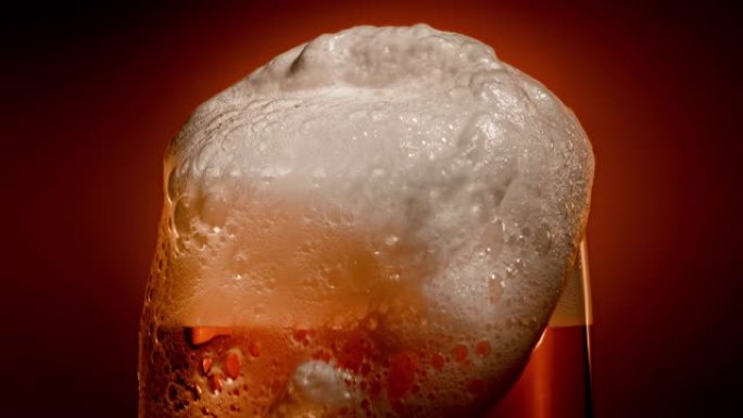 啤酒用白色泡沫帽沉淀在玻璃杯中