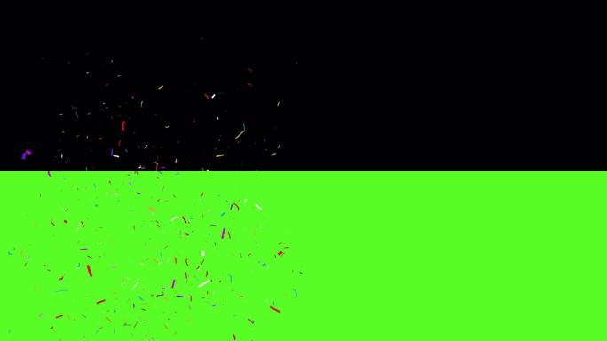 逼真的五彩纸屑射击Popper爆炸落下黑色绿色屏幕动画。