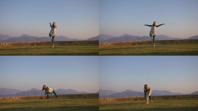 女人在山顶上跳舞