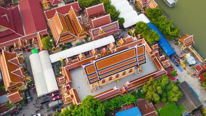 空中无人机拍摄了泰国大城府的Pichai Songkram寺