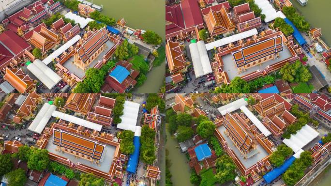 空中无人机拍摄了泰国大城府的Pichai Songkram寺